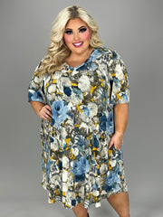 SALE!! 34 PSS-G {The Lady  Blue} Blue Floral V-Neck Dress EXTENDED PLUS SIZE 3X 4X 5X