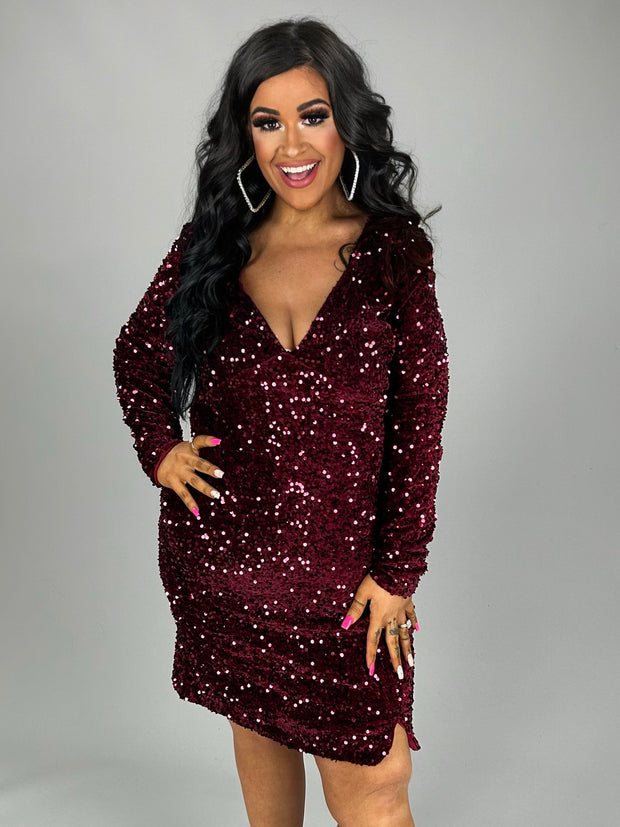 SALE!! 75 SD-D {Bold Is The New Me} Wine Sequin Lined Dress PLUS SIZE XL 2X 3X