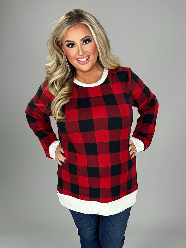 54 CP-A {Good Natured} Red Plaid Top w/Ivory Contrast PLUS SIZE 1X 2X 3X