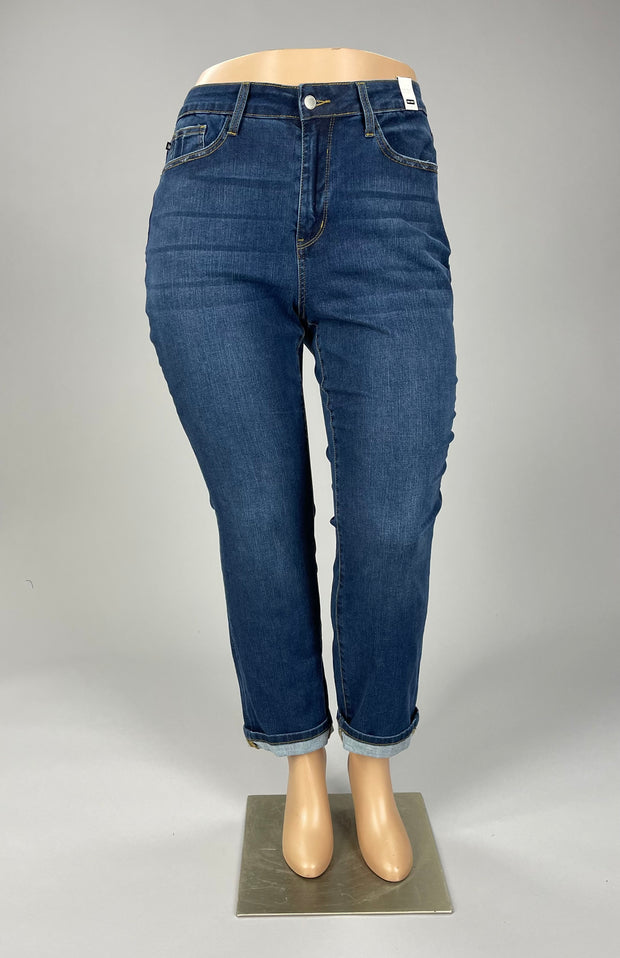 BT-A {Judy Blue} Dk Blue High Waist Boyfriend Jeans EXTENDED PLUS SIZE 16 18 20 22 24