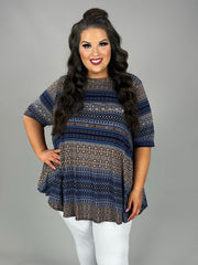 SALE! 48 PSS {A True Vision} Navy/Brown Print Rounded Hem Top EXTENDED PLUS SIZE 3X 4X 5X