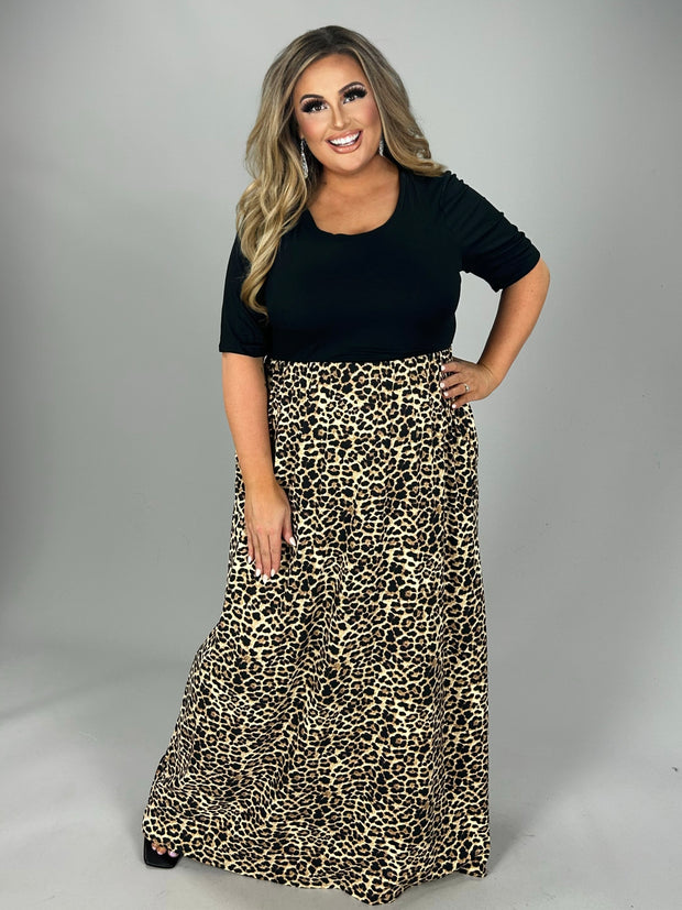 LD-F {Forever Fated} Black Leopard Long Dress PLUS SIZE 1X 2X 3X