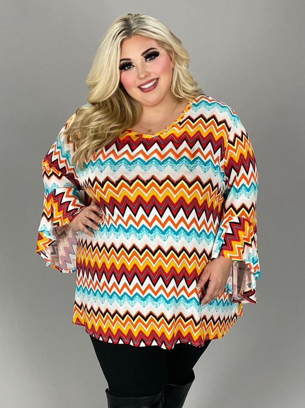 1-43 PQ {Across The Horizon} Rust/Orange Zig-Zag Print Top EXTENDED PLUS SIZE 4X 5X 6X