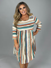 36 PQ-C {My Fav} Beige Striped Babydoll Dress PLUS SIZE 1X 2X 3X