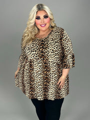 SALE! 49 PSS {String You Along} Brown Leopard  V-Neck Babydoll Top EXTENDED PLUS SIZE 3X 4X 5X