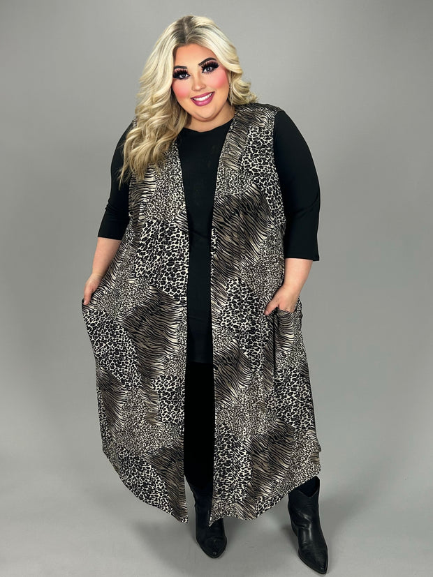 1-68 OT {Wild Living} CURVY BRAND Brown Mixed Animal Print Vest EXTENDED PLUS 4X 5X 6X