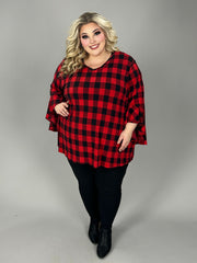 18 PQ {Ideal Confidence} Red/Black Plaid V-Neck Top  w/Ruffle Sleeves EXTENDED PLUS 4X 5X 6X