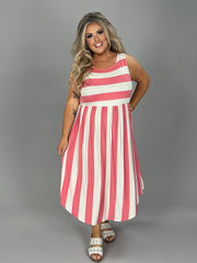 57 SV-I {When North Meets South} Coral Stripe Print Dress PLUS SIZE 1X 2X 3X