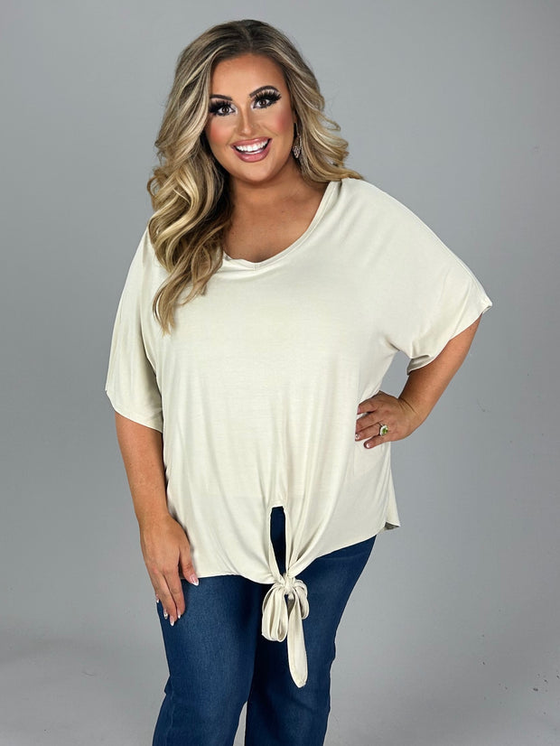 44 SSS-G {All Tied Up} Taupe V-Neck Front Tie Top PLUS SIZE 1X 2X 3X