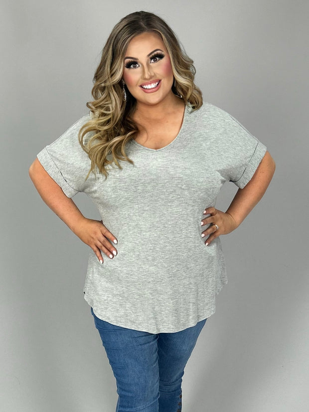 SALE!! 56 SSS-A {Hint of Heather} Light Gray V-Neck Top PLUS SIZE 1X 2X 3X