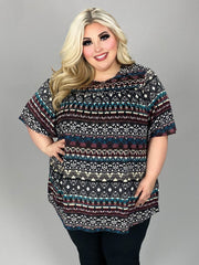 59 PSS {That's Fine By Me} Burgundy Multi Print Top EXTENDED PLUS SIZE 4X 5X 6X