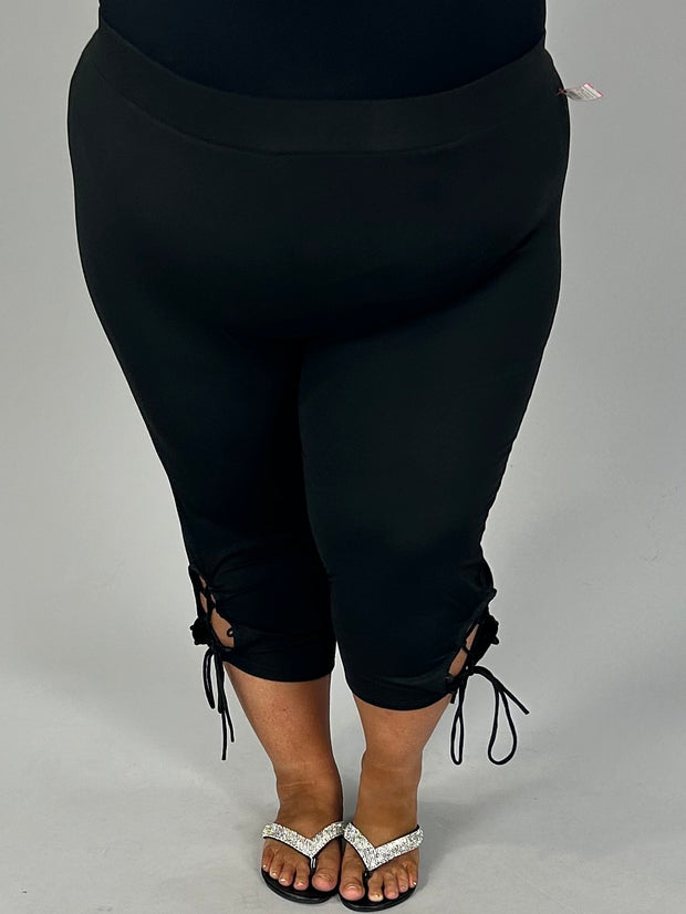 BT-R {Pep In My Step} Black Capri Leggings w/Side Tie CW EXTENDED PLUS SIZE 4X 5X