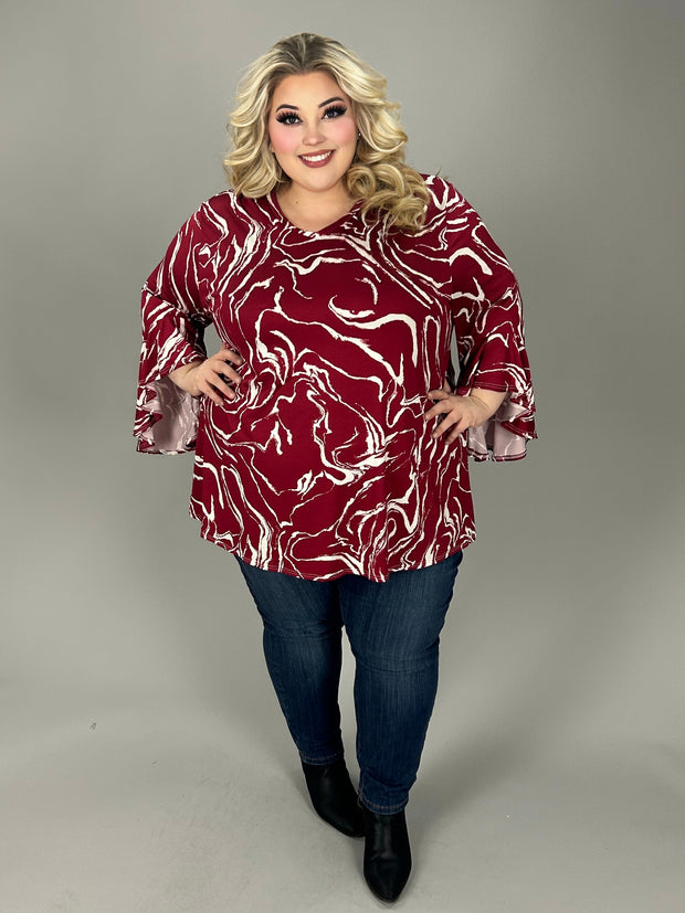 80 PSS {Tempted To Fate} Burgundy/Ivory Swirl Print V-Neck Top EXTENDED PLUS 4X 5X 6X