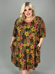 96 PSS {Floral Fantasies} Olive/Mustard/Peach Floral Print V-Neck Dress  EXTENDED PLUS XL 2X 3X 4X 5X