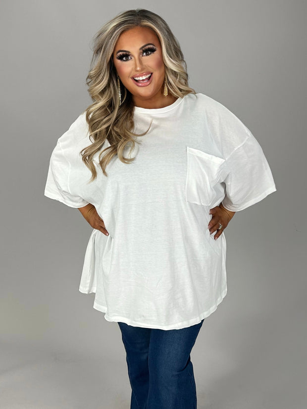 26 SSS {Strong To The Core} White Oversize Top w/Pocket  PLUS SIZE 1X 2X 3X