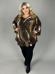 45 PQ {Temporary Escape} Brown Animal Print V-Neck Top EXTENDED PLUS SIZE 3X 4X 5X