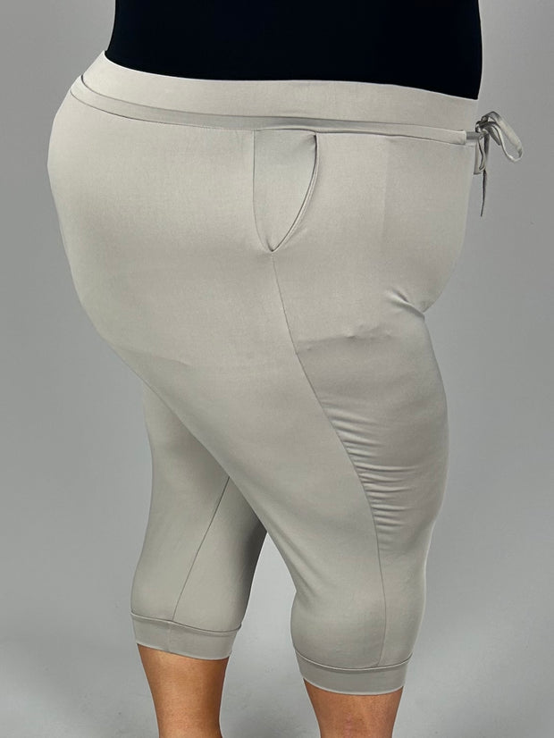 BT-O {New Rules} Grey Capri Joggers w/Pockets EXTENDED PLUS SIZE 5X