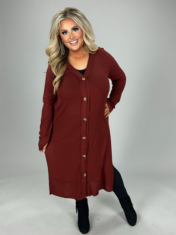 SALE!! 24 OT-P {Close To You} Dk. Rust Ribbed Button Up Duster PLUS SIZE 1X 2X 3X