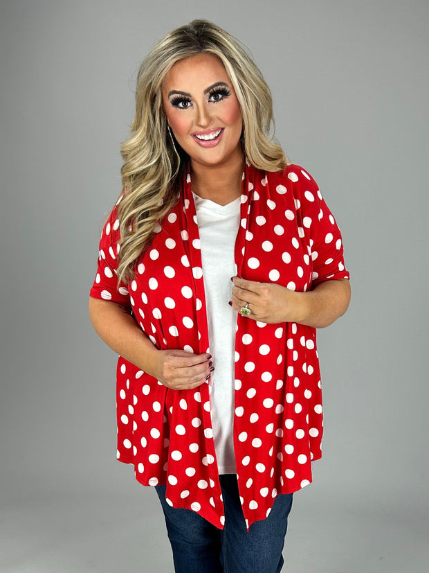 23 OT {Calling All Dots} Red/White Polka Dot Cardigan  PLUS SIZE XL 2X 3X