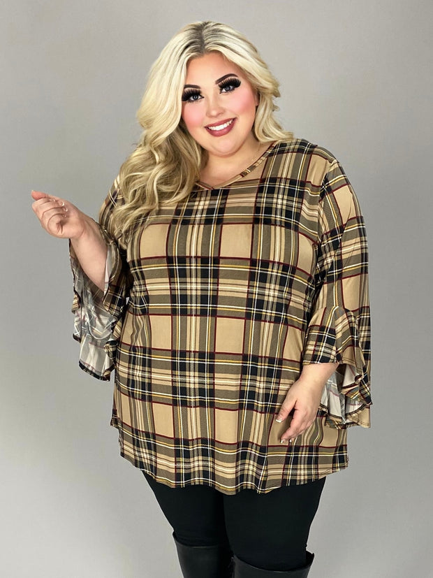 54 PQ [Blocked Your Number} Beige & Black V-Neck Plaid Top EXTENDED PLUS  SIZE  4X 5X  6X