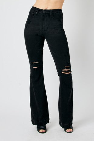 LEG-33 {Judy Blue} Black Distressed High Waisted Denim Jeans