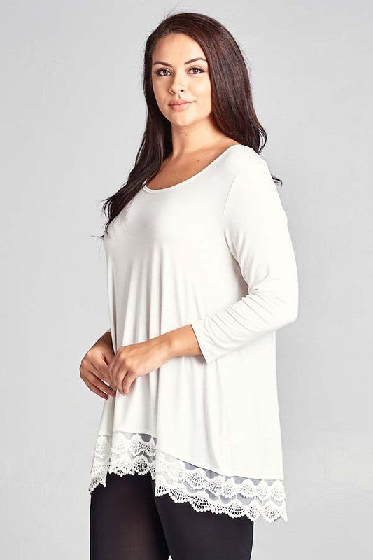 31 SD {Path To Perfection} Ivory Top w/ Lace Hem Detail PLUS SIZE XL 2X 3X