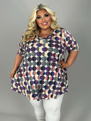 59 PSS {Ready For The Eclipse} Purple Circle Print V-Neck Top EXTENDED PLUS SIZE 3X 4X 5X