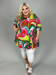 51 PSS {Turn Around} Pink Multi Abstract Print Ruffle Hem Top EXTENDED PLUS SIZE 3X 4X 5X