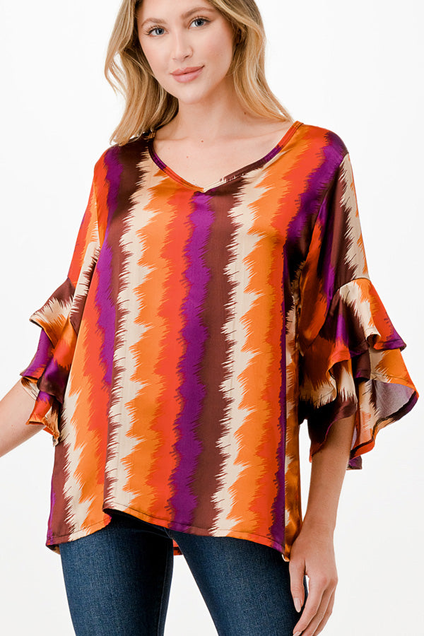 1-51 PQ {Dreamy Mood} Rust/Purple Stripe Print Top PLUS SIZE 1X 2X 3X