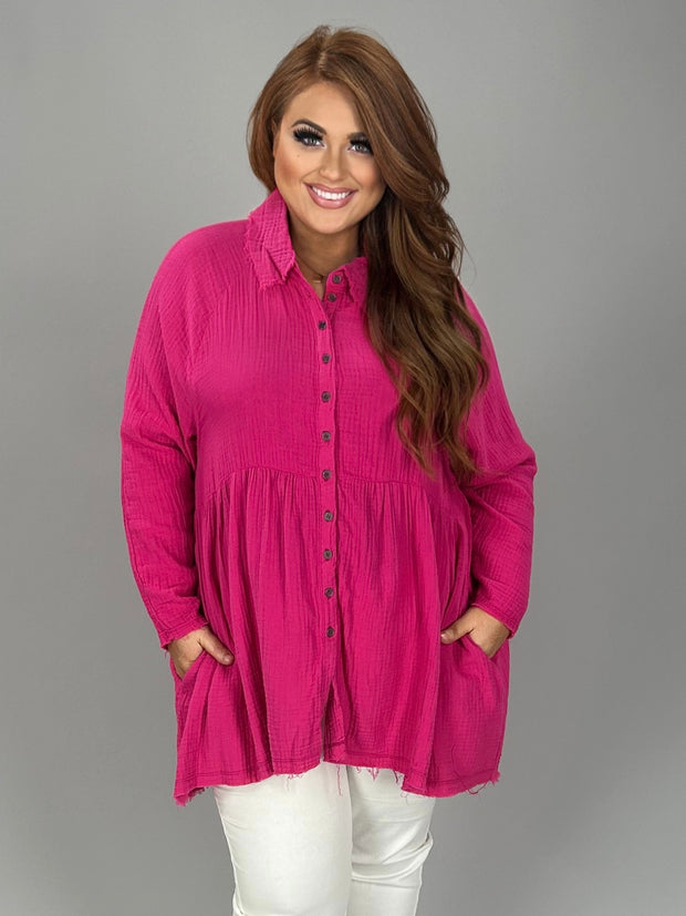 SALE!! 21 SLS-C {Fun And Done} Hot Pink Peplum Raw Edge Top PLUS SIZE 1X 2X 3X