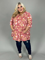 36 HD {As Pretty Does} Pink Floral Short Sleeve Hoodie CURVY BRAND EXTENDED PLUS SIZE 3X 4X 5X