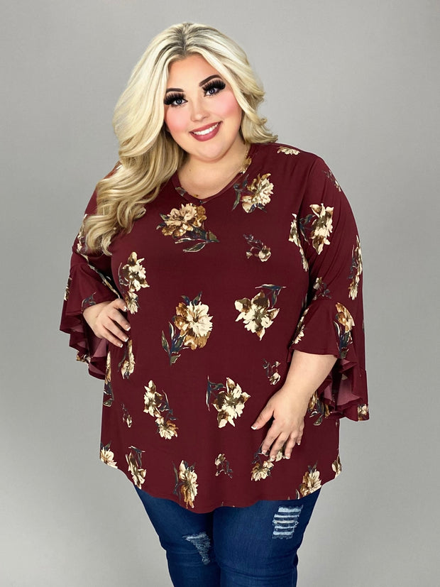 50 PQ { Beneath the Moon & Stars} Wine   Floral  V-Neck Top EXTENDED PLUS SIZE 4X 5X 6X