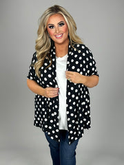 23 OT {Calling All Dots} Black/White Polka Dot Cardigan PLUS SIZE XL 2X 3X