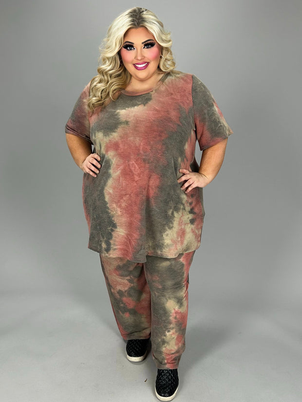 46 SET {The World Is Mine} Mauve Ribbed Tie Dye Pant Set CURVY BRAND!!!  EXTENDED PLUS SIZE 3X 4X 5X 6X  (May Size Down 1 Size)