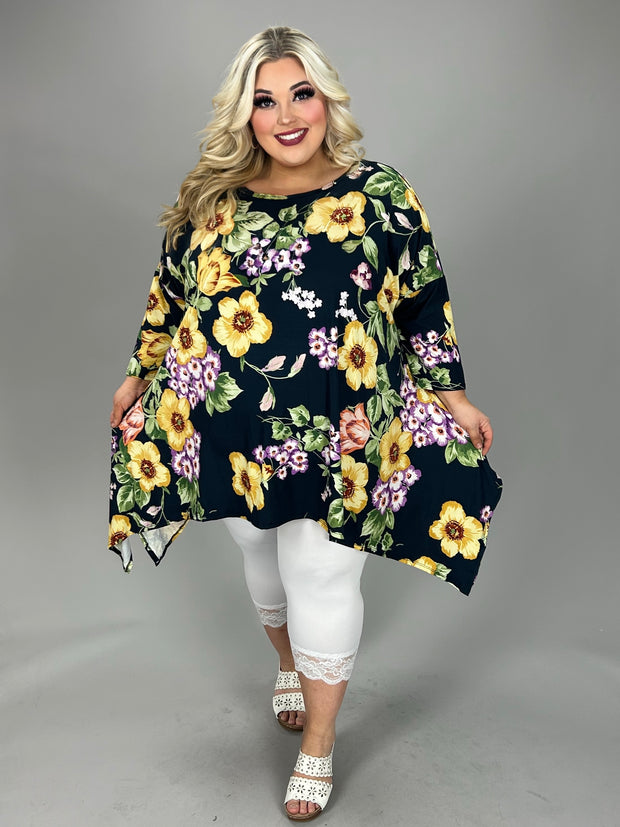 55 PSS {Let Me Be} Navy Floral Asymmetrical Top EXTENDED PLUS SIZE 3X 4X 5X