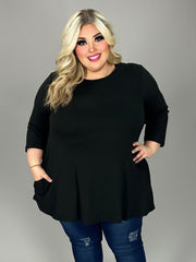 1-26 SQ {Daily Movement} Black Top w/Pockets EXTENDED PLUS SIZE 1X 2X 3X 4X 5X