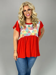 SALE!! 34 CP-Y {Too Hot To Handle} Red Print Babydoll Top PLUS SIZE XL 2X 3X