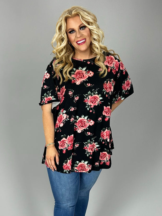 27 PSS {Floral Memories} Black Floral Short Sleeve Top PLUS SIZE XL 2X 3X