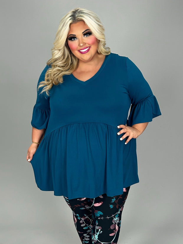 49 SSS {Make Your Own Rules} Teal V-Neck Babydoll Tunic EXTENDED PLUS SIZE 3X 4X 5X (True to Size)