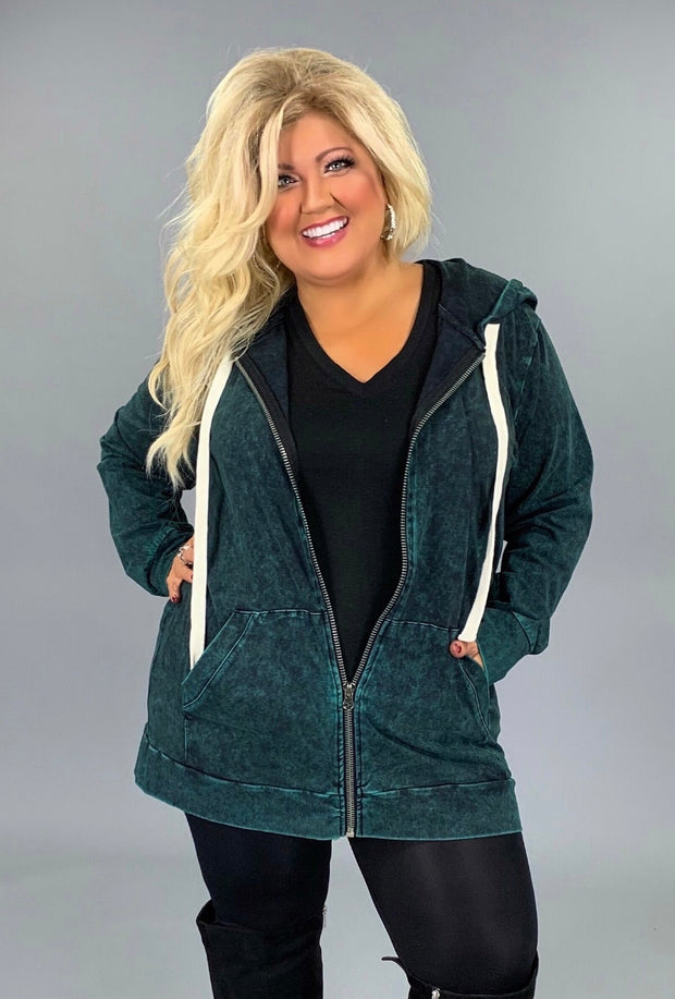 SALE!! OT-P {Worth The Wait} Forest Green Mineral Wash Hoodie Jacket