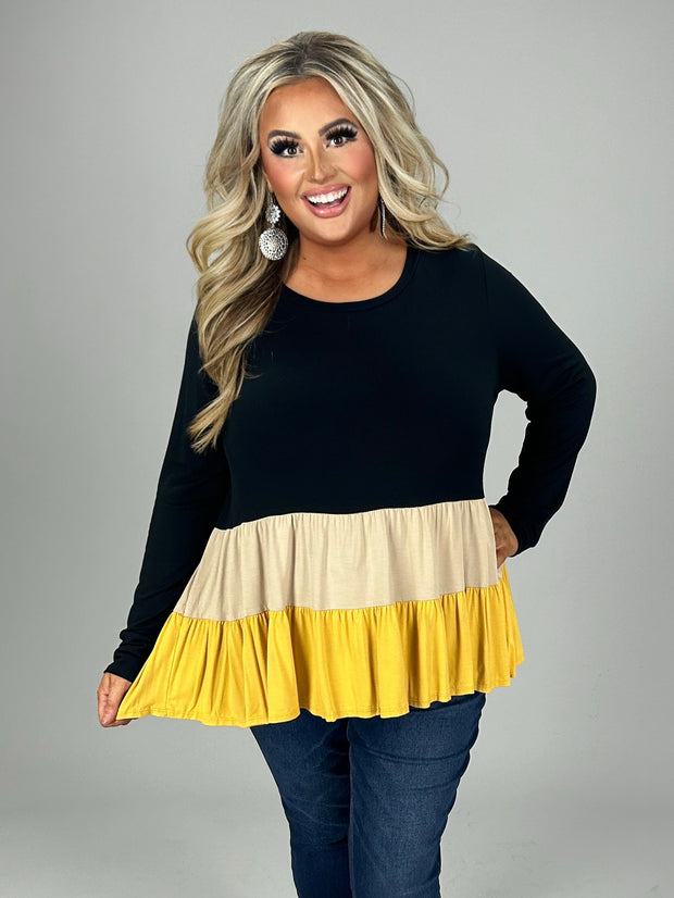 1-25 CP-A {Sassy And Classy} Black/Mustard Tiered Top PLUS SIZE 1X 2X 3X