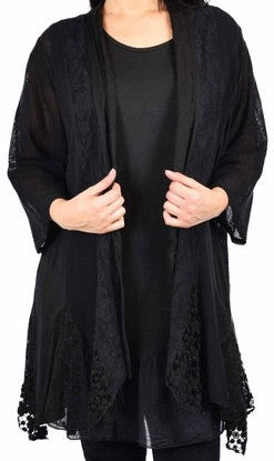 19 SET [Terrace Date II} Black Linen & Lace Top & Overlay Set PLUS SIZE 1X 2X 3X