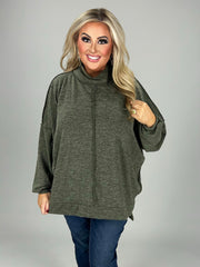 54 SLS-A {My Favorite Sweater} Dark Olive Fleece Sweater PLUS SIZE 1X 2X 3X