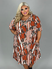 1-92 PSS-S {Romance Ready} Rust Print V-Neck Dress EXTENDED PLUS SIZE 3X 4X 5X