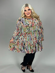 56 PLS {Hear Me Out} Multi Color Print Tiered Top EXTENDED PLUS SIZE 3X 4X 5X