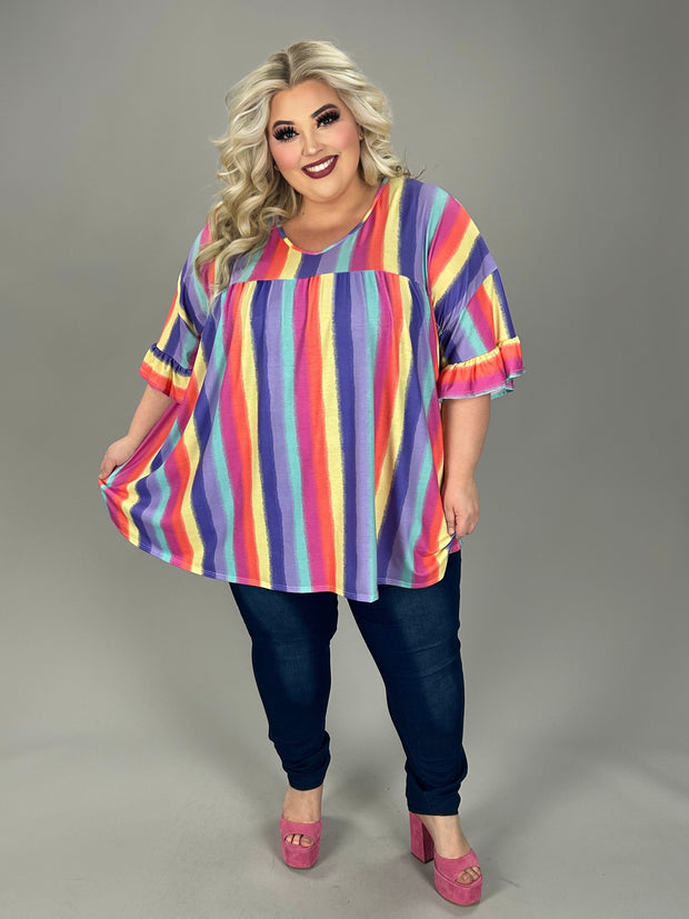 48 PSS {Put A Spin On It} Multi Shirred Cut Stripe Top  EXTENDED PLUS SIZE 4X 5X 6X