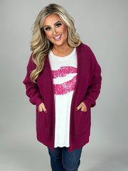 SALE! 57 OT-F {Leading Lady} MAGENTA Waffle Knit Cardigan PLUS SIZE 1X 2X 3X