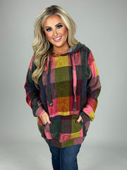 SALE! 56 HD-D {Get On Board} Red/Pink Plaid Hoodie PLUS SIZE 1X 2X 3X