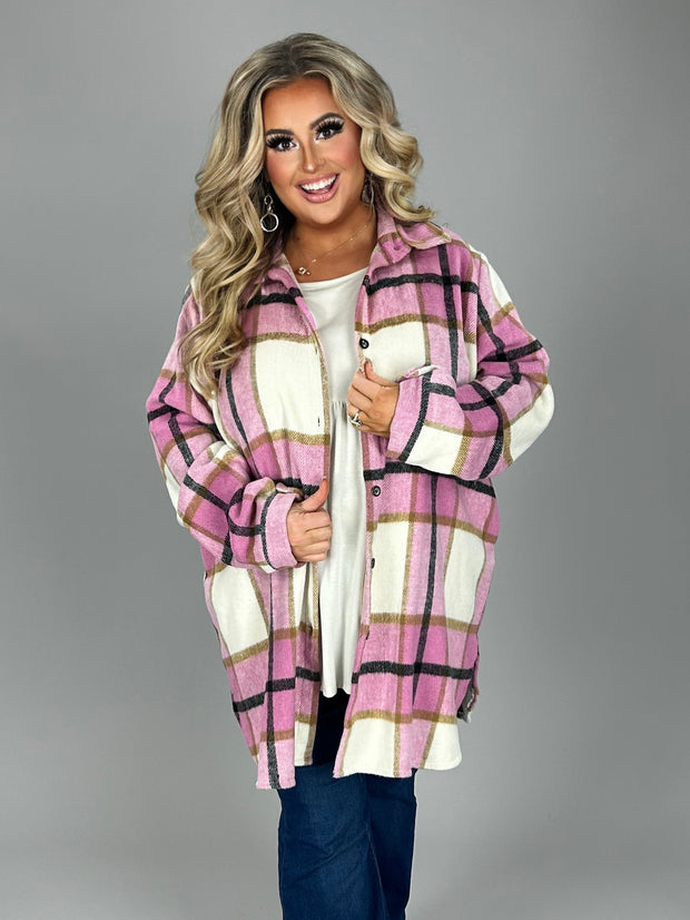 19 OT-A {Time Is Precious} Pink Plaid Button Up Shacket