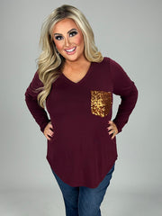 56 SD-C {Stunning Vision} Burgundy Sequin Pocket Top PLUS SIZE 1X 2X 3X